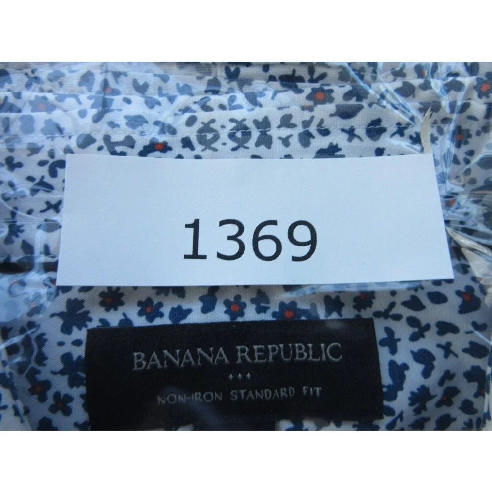 Banana Republic Shirt Men's Small 14-14.5 Floral Print Blue Preppy Non-Iron